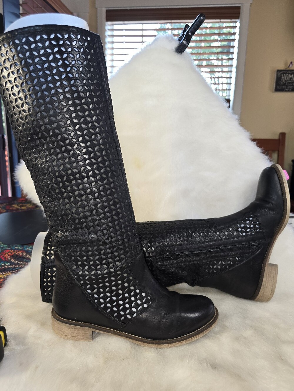 Boutique 9 Black Laser-Cut Vegan Black Leather Over-the-Knee Boots